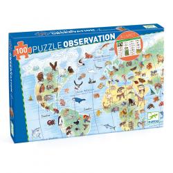 PUZZLE OBSERVATION 100 PCS - ANIMAUX DU MONDE + LIVRET - DJECO