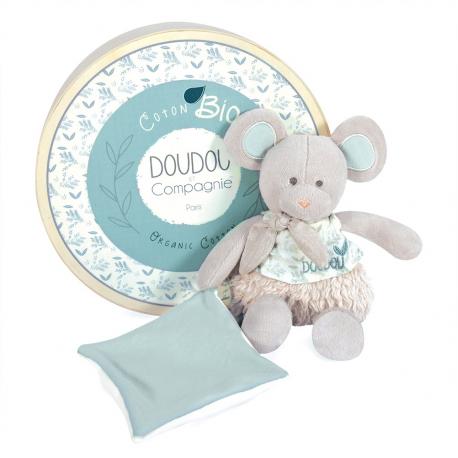 DOUDOU BOTANIC BIO - SOURIS MM AVEC DOUDOU VERT OLIVE - DOUDOU ET COMPAGNIE