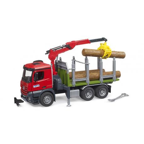 CAMION DE TRANSPORT DE BOIS MB AROCS AVEC GRUE, GRAPPIN ET 3 TRONCS D'ARBRE